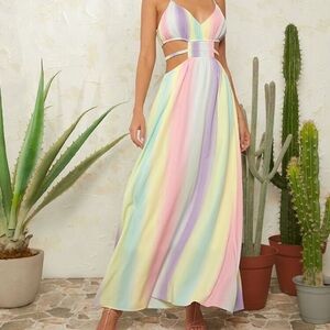 SHEIN Pastel Rainbow Maxi Dress